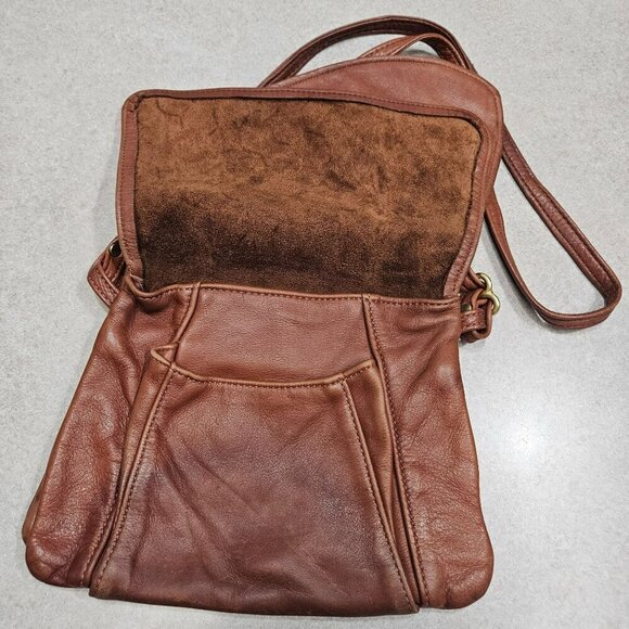 Vintage Victoria Leather Brown Crossbody Tulip Bag Multiple Storage Pockets - Picture 4 of 16